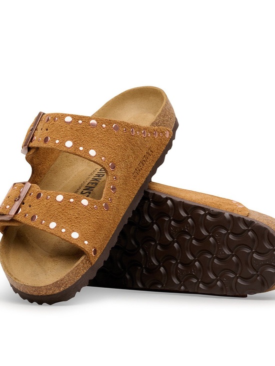 Birkenstock Shoes - Birkenstock Arizona Rivets Stud Slide Sandal Brown Leather Size 5 US Anthro NEW